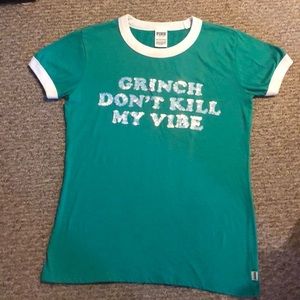 PINK, (green)”Grinch don’t kill my vibe”size:small